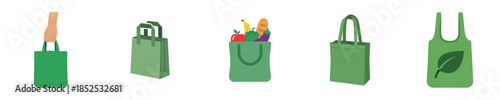 Reusable Shopping Bag Vector Flat Design Eco Friendly Grocery Tote Illustration
