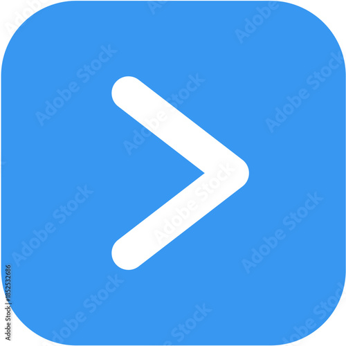 Minimalist white forward arrow icon on a vibrant blue rounded square, symbolizing progression, next step, play function, or right direction in modern digital interface design and user navigation