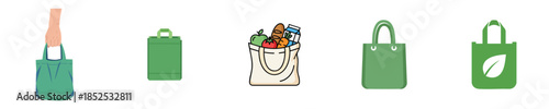 Reusable Shopping Bag Vector Flat Design Eco Friendly Grocery Tote Set