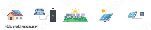 Solar Energy Vector Flat Design Renewable Power System Illustration Set