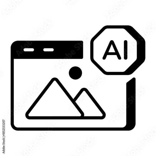 A line style icon showing ai content