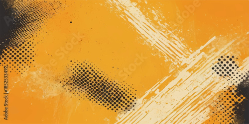 Abstract golden grunge background featuring a textured yellow halftone pattern and orange paint splatters for a stylish beer or champagne glass inspired vector wallpaper design