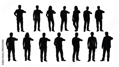 A collection of black human figures in various poses presented as a striking silhouette