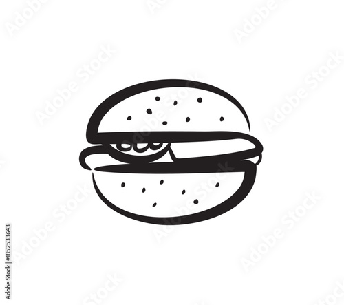 Simple Hand Drawn Outline Sketch of a Burger Hamburger Icon