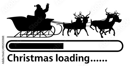 Christmas Loading Progress Bar with Santa Sleigh and Flying Reindeer Silhouette