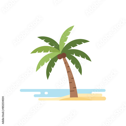 Tropical island beach with palm trees by the sea in a sunny summer paradise illustration