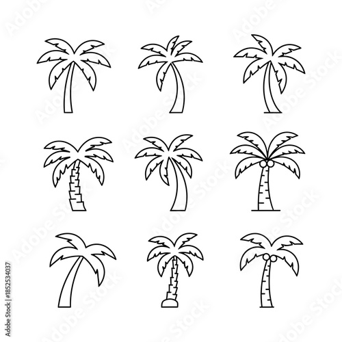 Set of tropical palm tree silhouettes for summer beach vector illustration