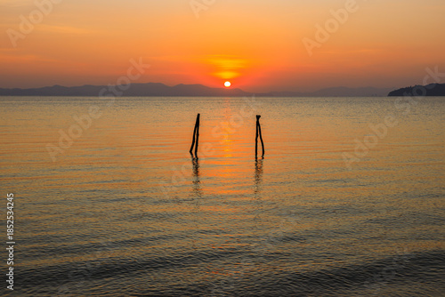 Sunset or sunrise on the sea , Twilight sky