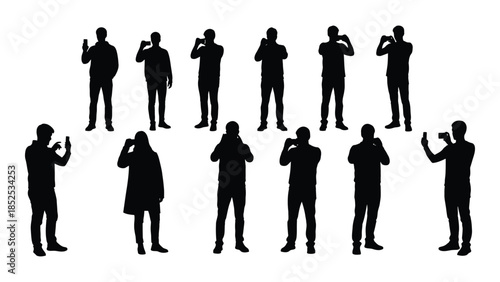 A collection of people in various poses captured as a striking black silhouette