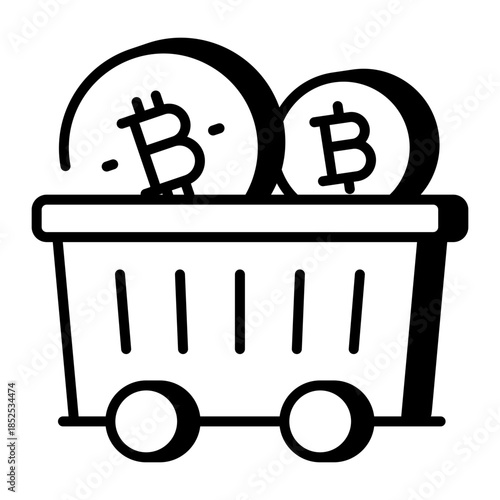 A linear style icon representing bitcoin cart