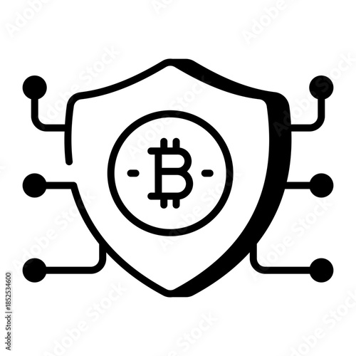 A line style icon showing bitcoin protection