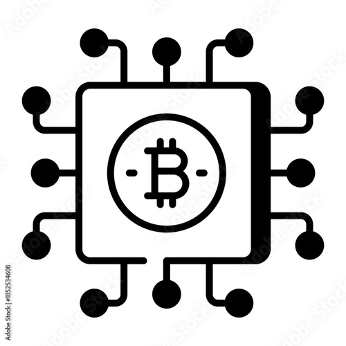 A linear style icon representing bitcoin chip