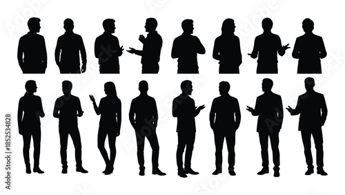 Diverse group of people in various poses presented as a striking black silhouette
