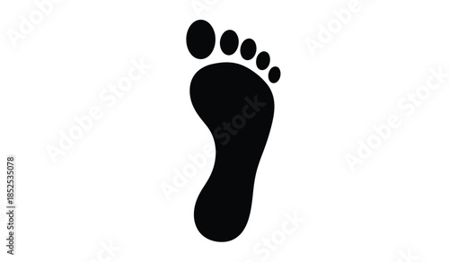 A simple black silhouette of a human foot is prominently displayed against a clean white background emphasizing its form high quality