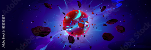 Alien planet explode in space futuristic landscape