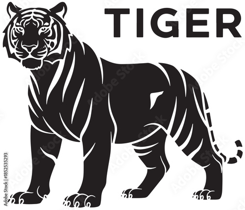 Powerful Tiger Logo Vector Silhouette Black Wildlife Predator Emblem Design