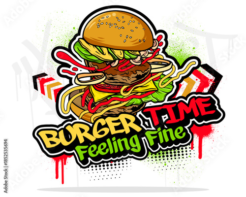 Burger food illustration in a graffiti style