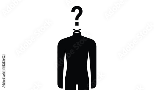 a minimalist depiction of a black silhouette figure with a question mark replacing the head symbolizing uncertainty and thought high quality