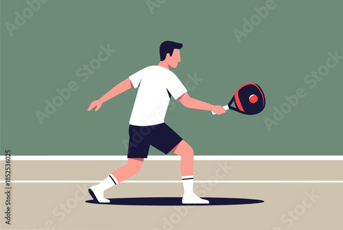 Padel Player in Action on Court, Ready to Hit a Ball with a Racket