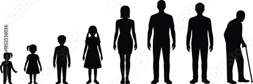 Silhouettes of people showing different ages from child to elderly man human life