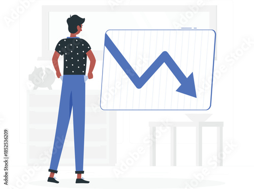 Man looking at downward trend graph on whiteboard person d