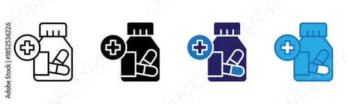 Pill Bottle Icon Multi Style Vector Illustration