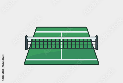 Illustrated Green Tennis Court with Net from Top View