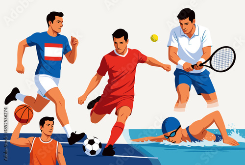 Diverse Male Athletes Engaging in Various Sports Activities