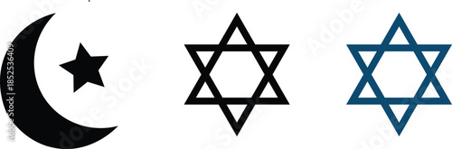 A collection of basic religious symbols representing islam and judaism on a white background Vector