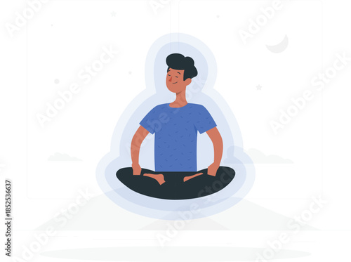 Man sitting in lotus position with eyes closed meditation yoga des
