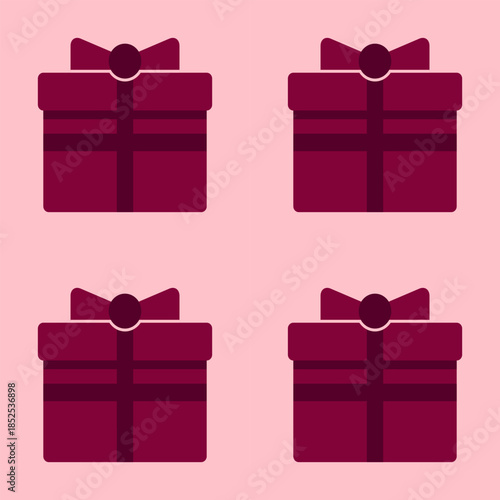 Simple flat vector set of red gift boxes with ribbons.