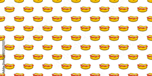 hotdog pattern background. Hot Dog Street Food Pattern background. Hot Dog flat illustration background.