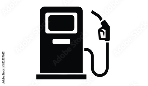 A simple black and white illustration depicts a fuel pump with a nozzle representing a gas station service for vehicles