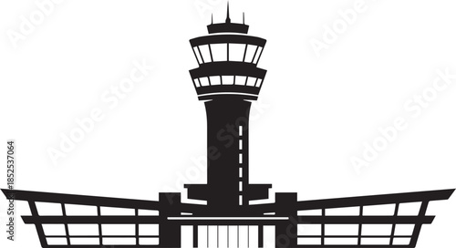 Airport control tower silhouette vector black on a white background