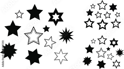 Variety of stars in different styles on transparent background silhouette