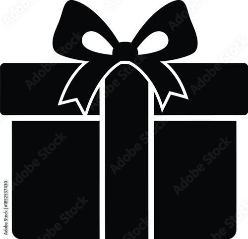 Black gift box with bow illustration on transparent background a striking silhouette