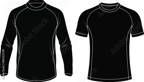Black long and short sleeve shirts design template on transparent background silhouette