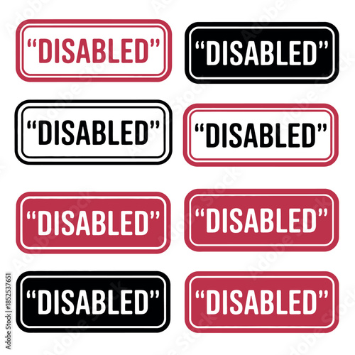 Collection of accessible parking signs with the word 'Disabled' in quotation marks.