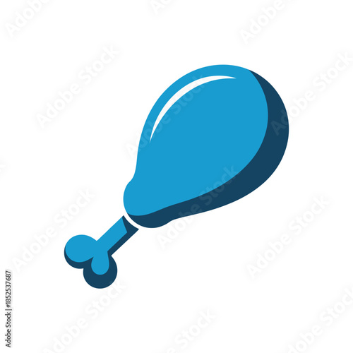 A stylized blue illustration of a single chicken leg on a white background.