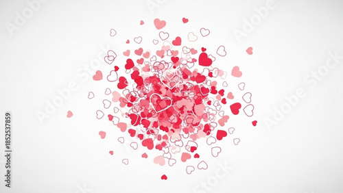 A vibrant cluster of red, pink, and outlined hearts floating on a clean white background, symbolizing love and affection in a playful