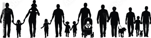 Family silhouettes, inclusive family icons, pet family clipart, parenting vector, baby stroller illustration, lifestyle bundle, diverse relationships, black figures