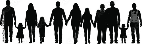 Family silhouettes, unity icons, inclusive figures, baby carrier clipart, generational vector, lifestyle bundle, diverse relationships, black silhouettes, community pose