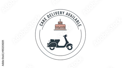 Cake Delivery Available with Scooter Icon and Cake Graphic