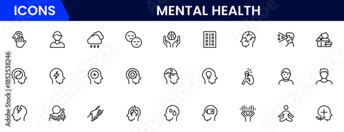 Mental health line icon set. Anxiety, stress, psychology, brain, etc, symbols  collection Vector illustration