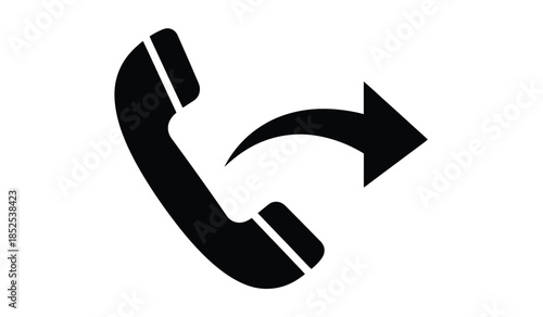 A simple black and white graphic illustration depicts a telephone handset alongside an arrow suggesting a call or communication process