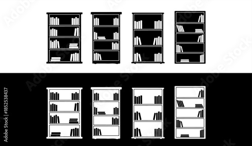 Collection of bookshelves with books in various orientations