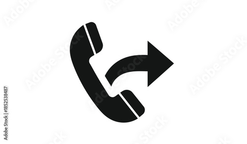 A simple black and white illustration depicts a telephone handset combined with a right facing arrow symbolizing communication and direction
