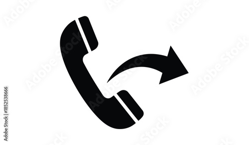 A simple black and white illustration depicts a telephone handset combined with a curved arrow suggesting communication and response high quality