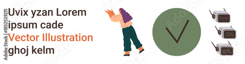 Approval, validation, workflow, compliance, technology, efficiency. A person gesturing near a green checkmark and devices. Approval and technology concept emphasizing connected workflow