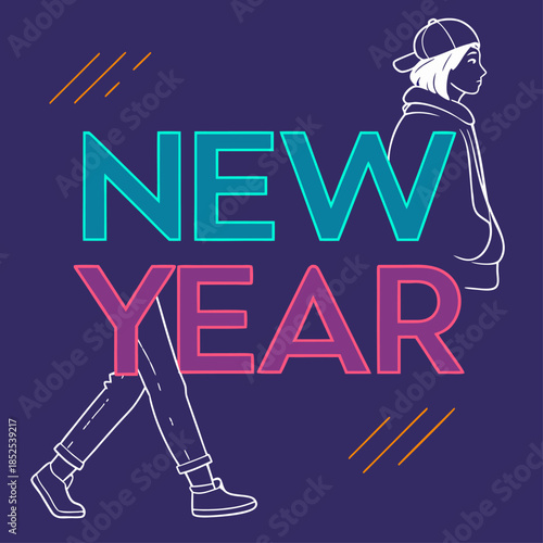 New year futuristic digital typography with glowing